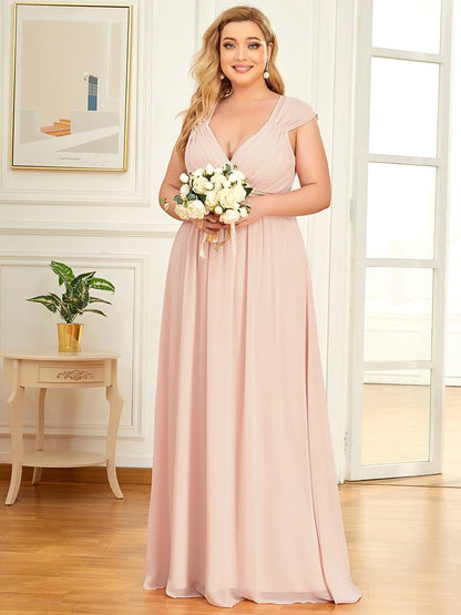 Elegant Plus Size V-Neck Sleeveless Bridesmaid Gown