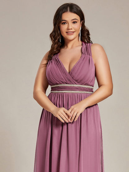Elegant Plus Size V-Neck Sleeveless Bridesmaid Gown