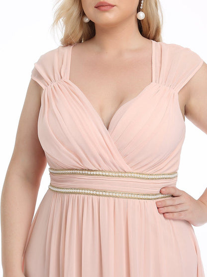 Elegant Plus Size V-Neck Sleeveless Bridesmaid Gown