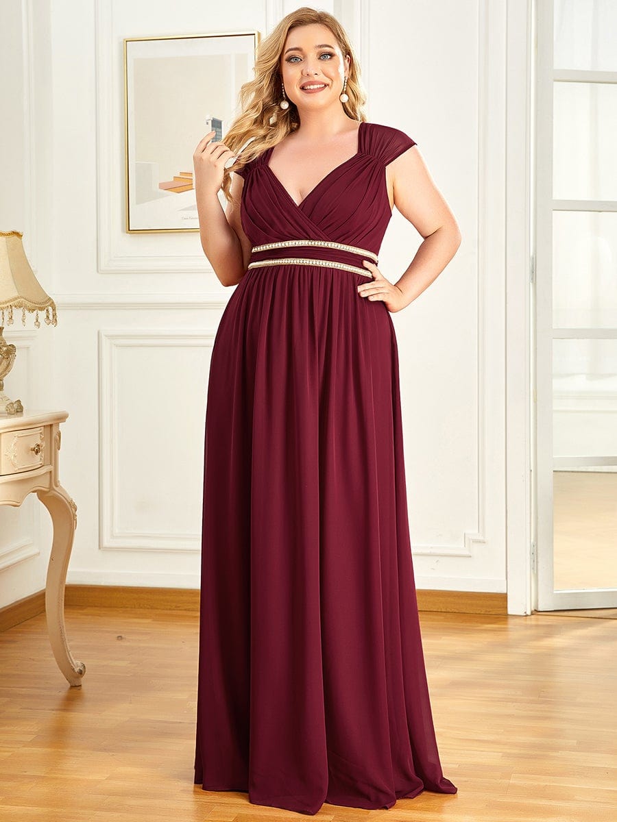Elegant Plus Size V-Neck Sleeveless Bridesmaid Gown