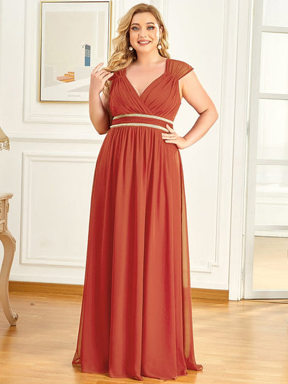 Elegant Plus Size V-Neck Sleeveless Bridesmaid Gown