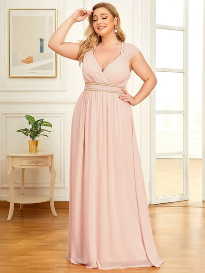 Elegant Plus Size V-Neck Sleeveless Bridesmaid Gown