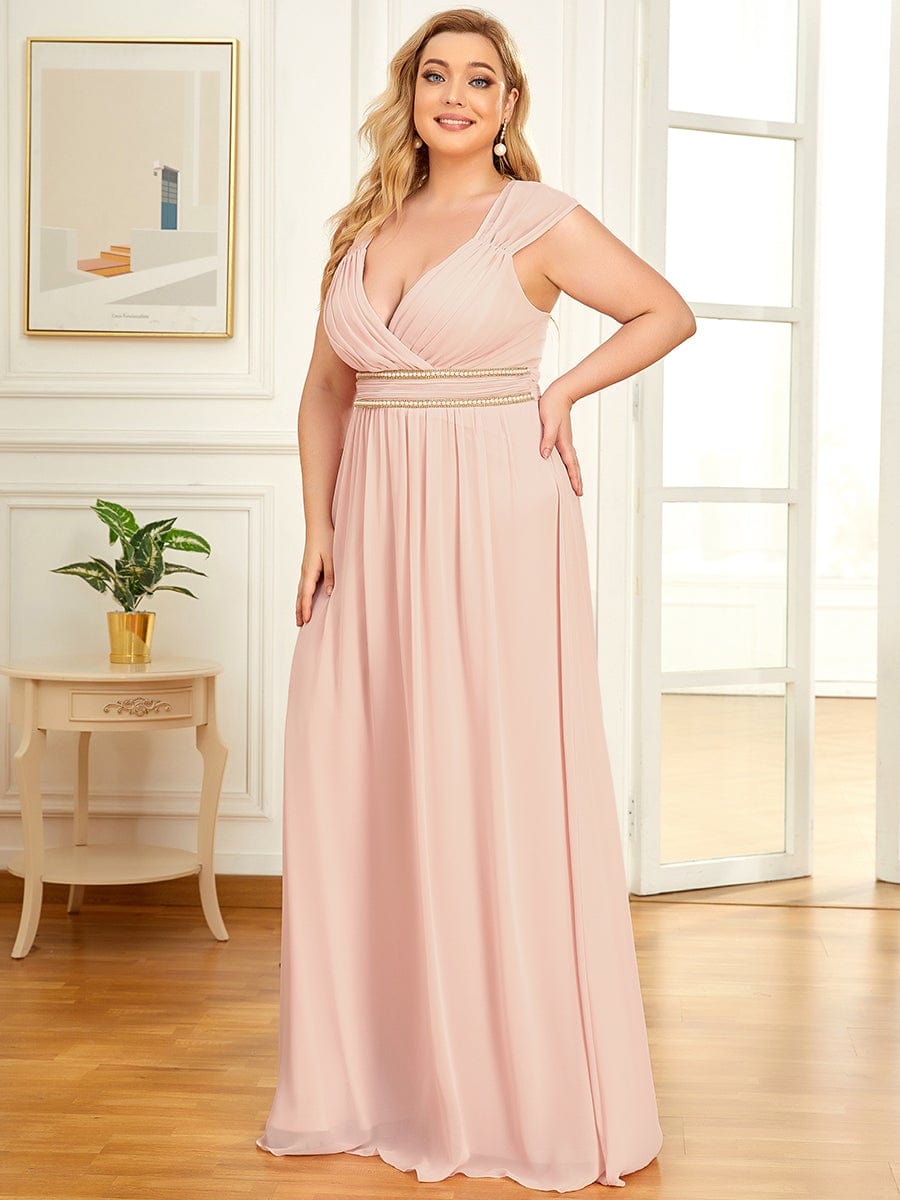 Elegant Plus Size V-Neck Sleeveless Bridesmaid Gown