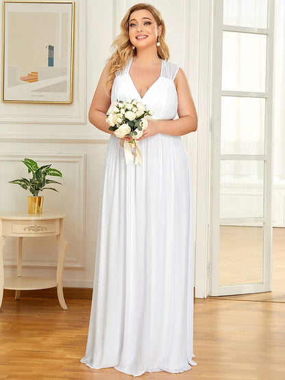 Elegant Plus Size V-Neck Sleeveless Bridesmaid Gown