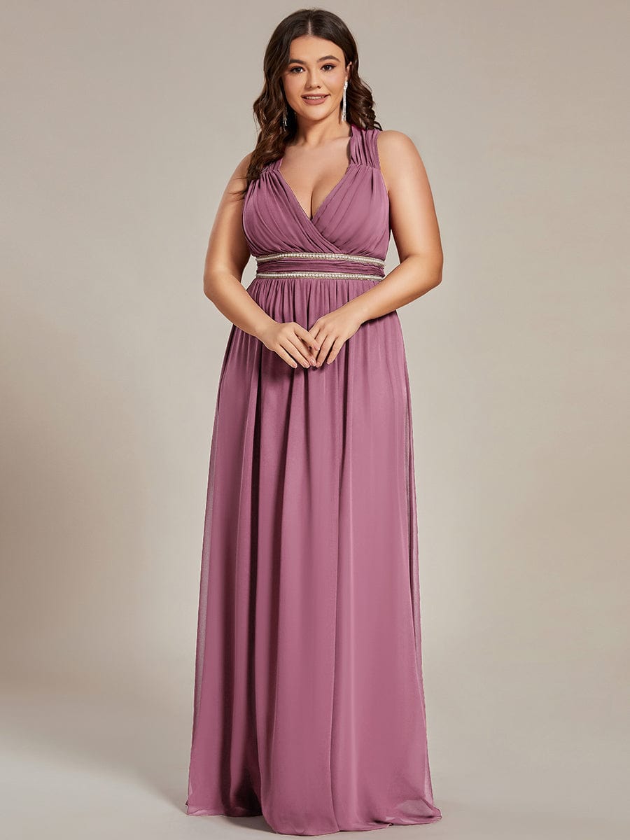 Elegant Plus Size V-Neck Sleeveless Bridesmaid Gown