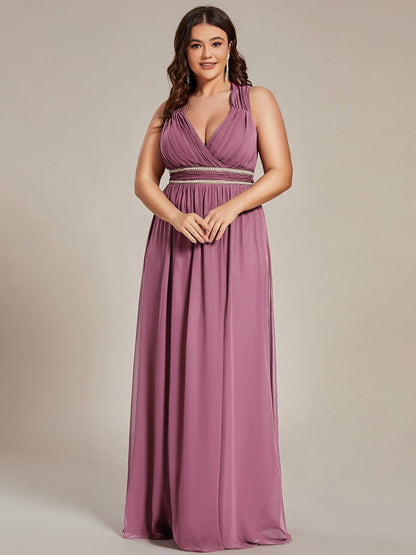 Elegant Plus Size V-Neck Sleeveless Bridesmaid Gown