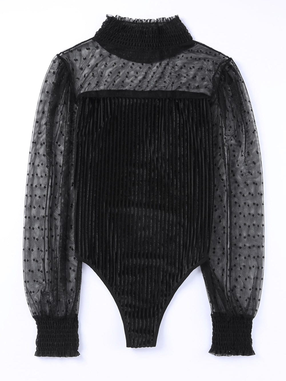 Elegant Polka Dot Long Sleeve Velvet Bodysuit