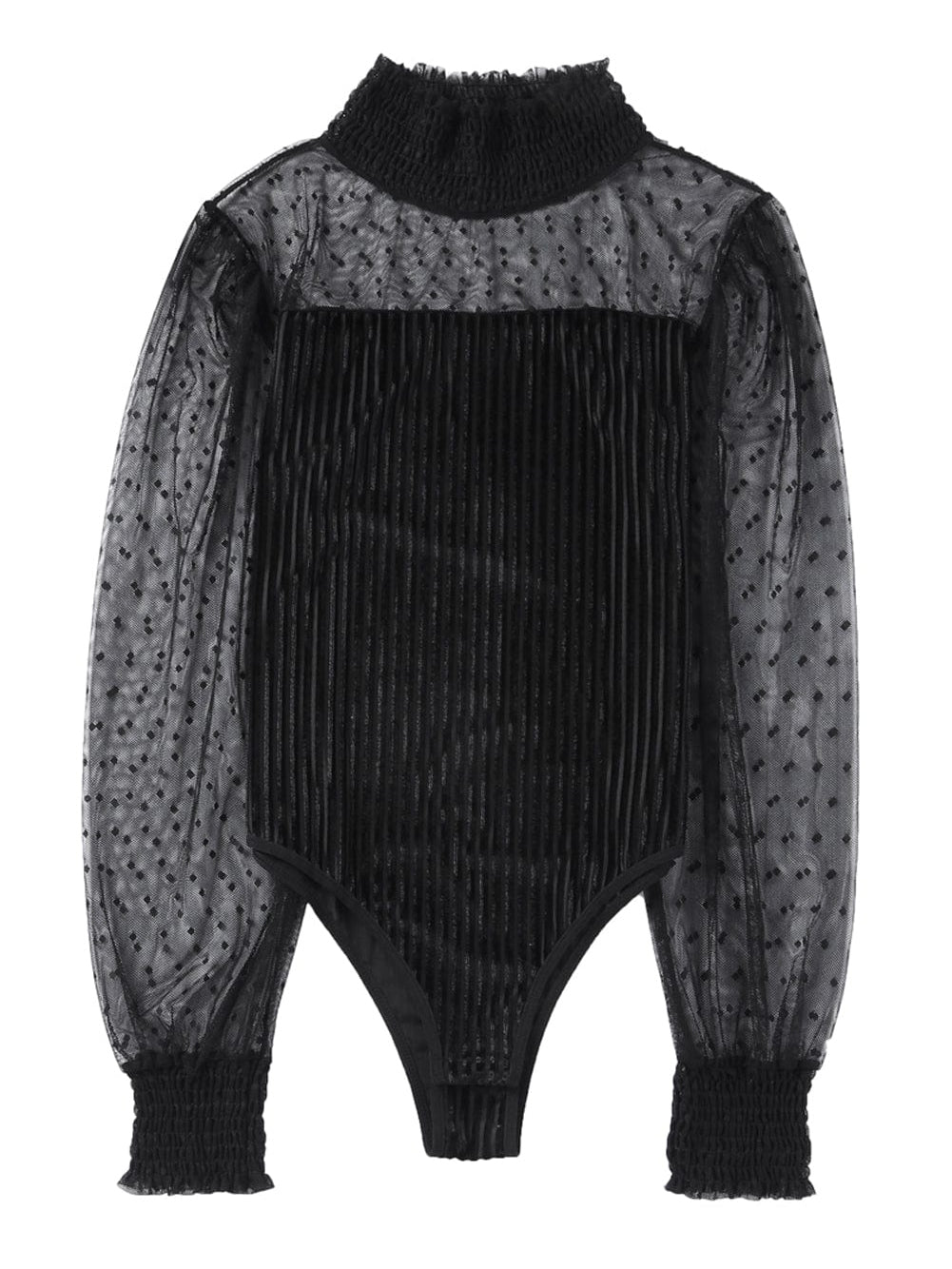 Elegant Polka Dot Long Sleeve Velvet Bodysuit