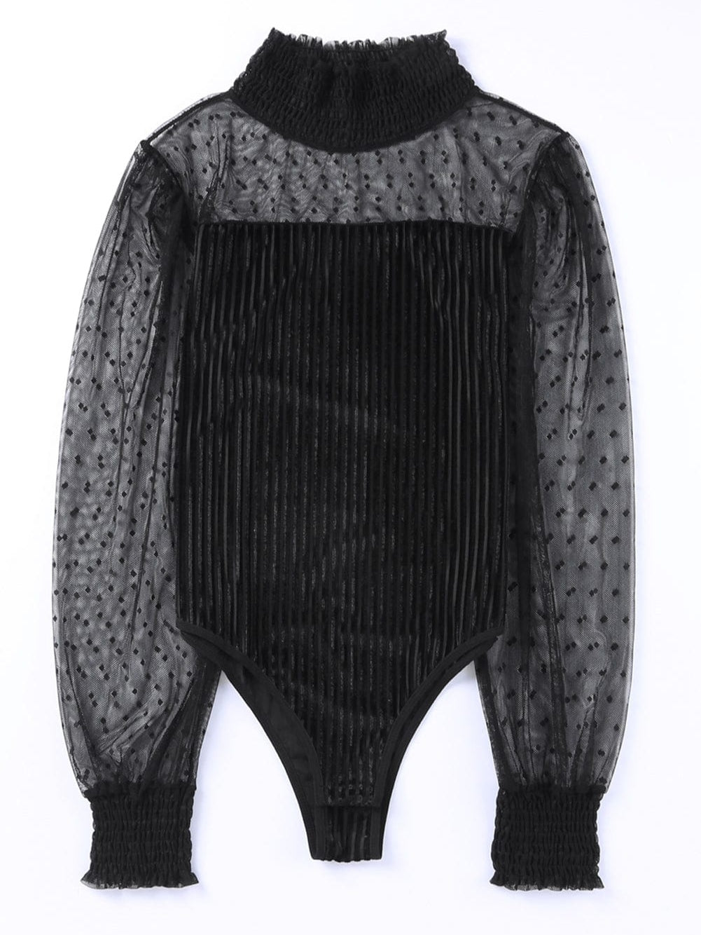 Elegant Polka Dot Long Sleeve Velvet Bodysuit