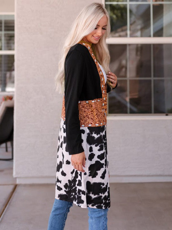 Elegant Printed Long Sleeve Cardigan Jacket in Japanese Cotton