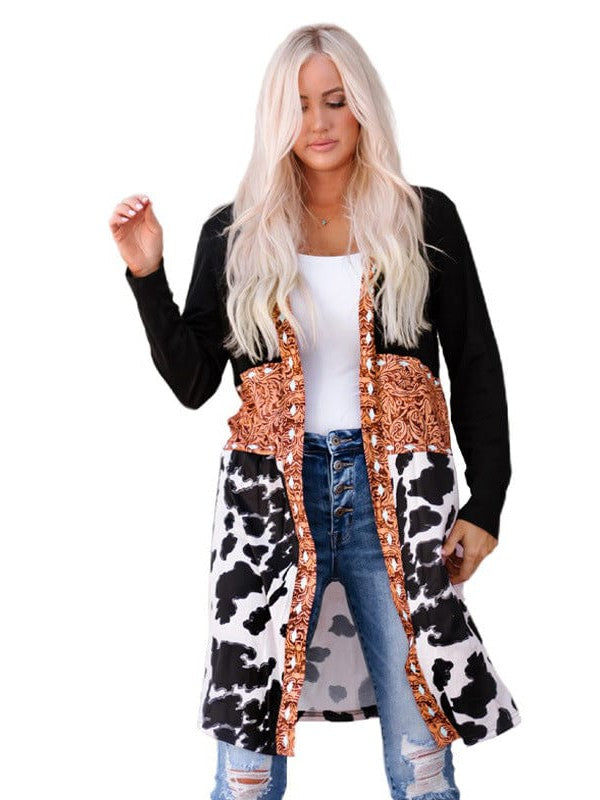 Elegant Printed Long Sleeve Cardigan Jacket in Japanese Cotton