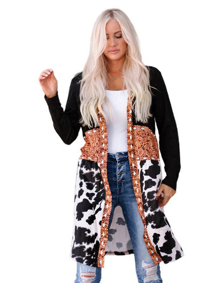 Elegant Printed Long Sleeve Cardigan Jacket in Japanese Cotton