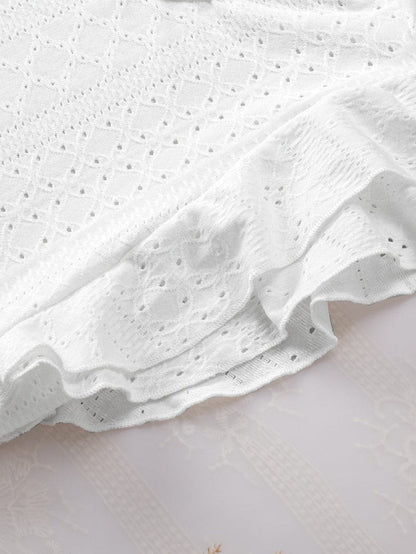 Elegant Rhombus Textured Ruffle Sleeve Top