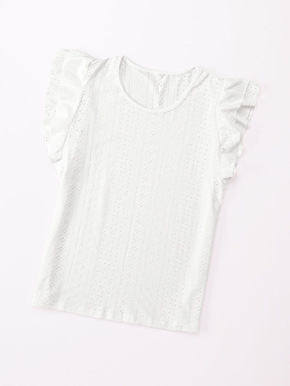 Elegant Rhombus Textured Ruffle Sleeve Top