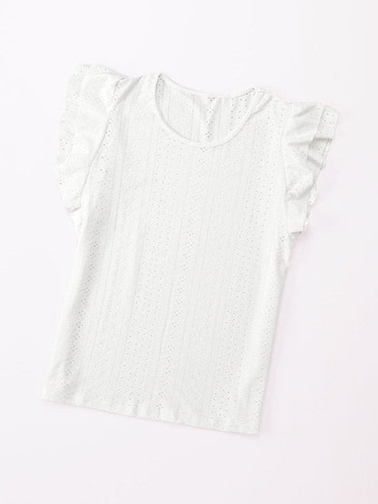 Elegant Rhombus Textured Ruffle Sleeve Top