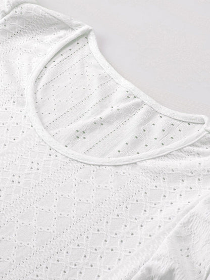 Elegant Rhombus Textured Ruffle Sleeve Top