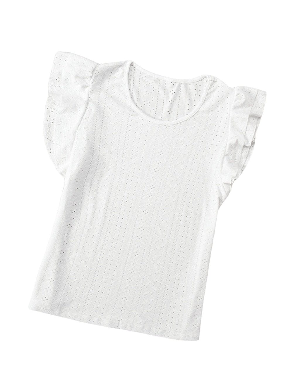 Elegant Rhombus Textured Ruffle Sleeve Top