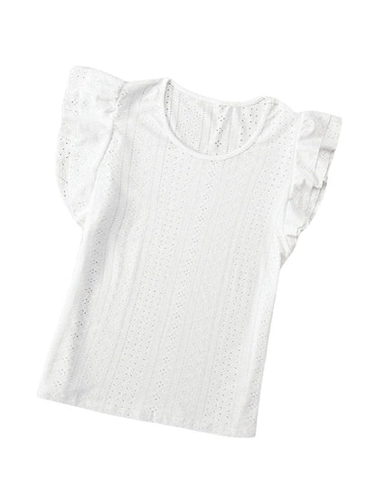 Elegant Rhombus Textured Ruffle Sleeve Top