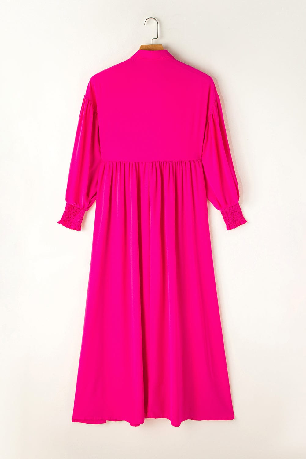 Elegant Rose Balloon Sleeve Maxi Shirt Dress