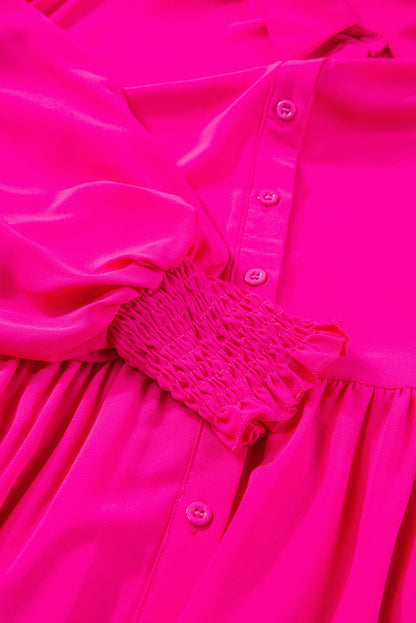 Elegant Rose Balloon Sleeve Maxi Shirt Dress