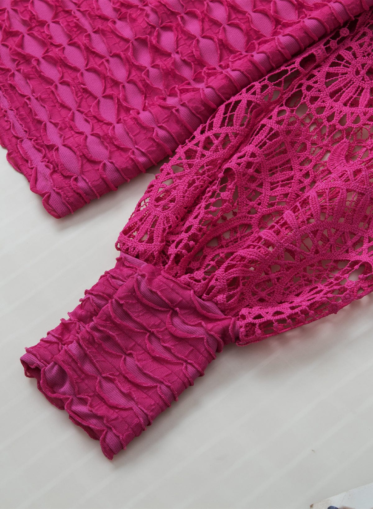 Elegant Rose Red Lace Lantern Sleeve Frilly Blouse