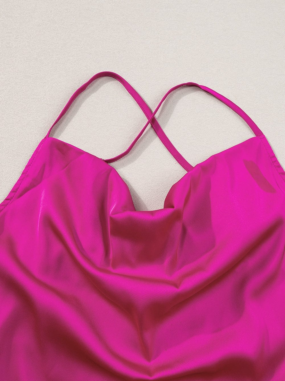 Elegant Rose Red Satin Cross Back Cowl Neck Tank Top