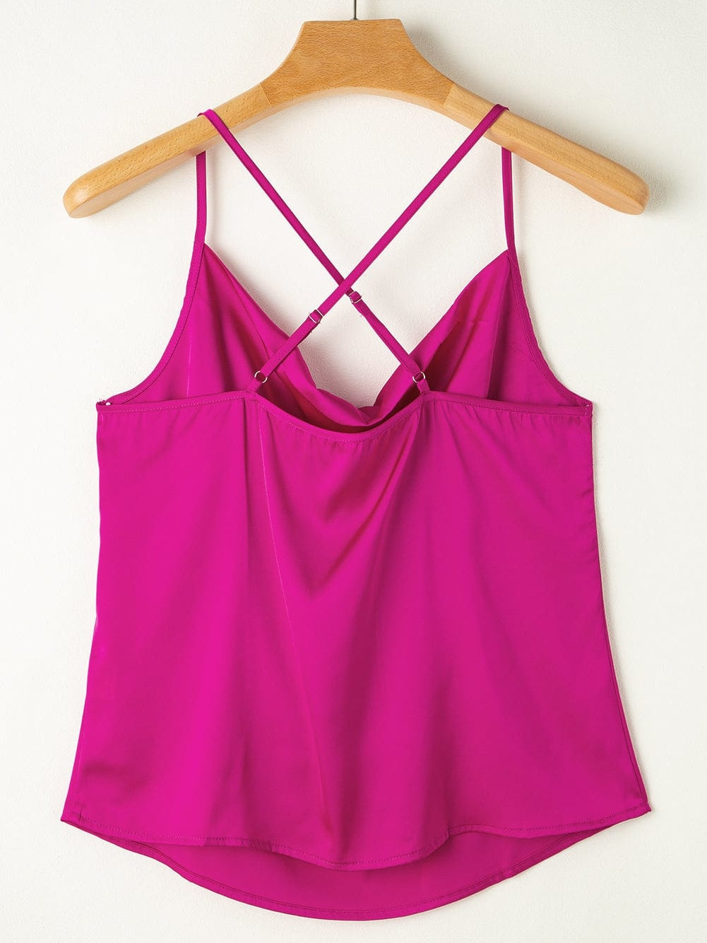 Elegant Rose Red Satin Cross Back Cowl Neck Tank Top