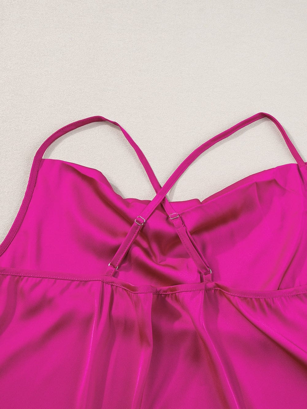 Elegant Rose Red Satin Cross Back Cowl Neck Tank Top