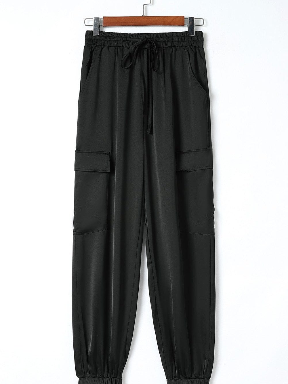 Elegant Rosy Satin Elastic Waist Pants with Pockets