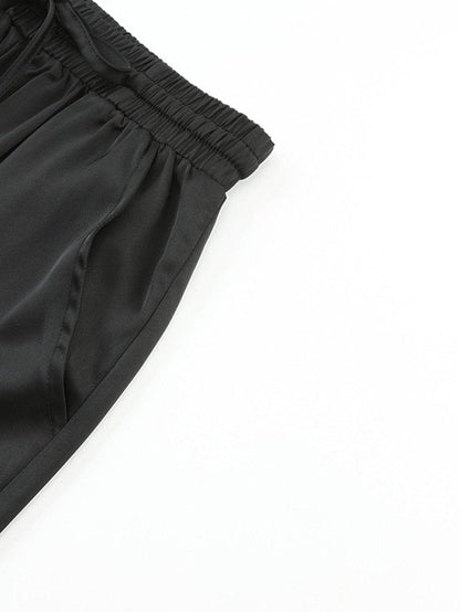 Elegant Rosy Satin Elastic Waist Pants with Pockets