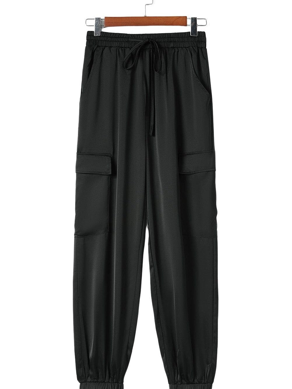 Elegant Rosy Satin Elastic Waist Pants with Pockets