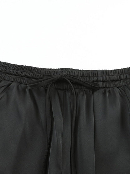 Elegant Rosy Satin Elastic Waist Pants with Pockets