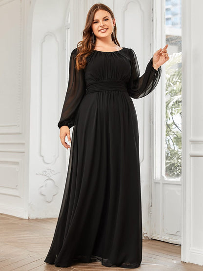 Elegant Round Neck Bridesmaid Gown Featuring Long Lantern Sleeves