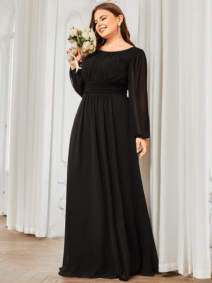 Elegant Round Neck Bridesmaid Gown Featuring Long Lantern Sleeves