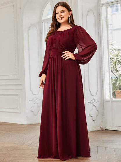 Elegant Round Neck Bridesmaid Gown Featuring Long Lantern Sleeves