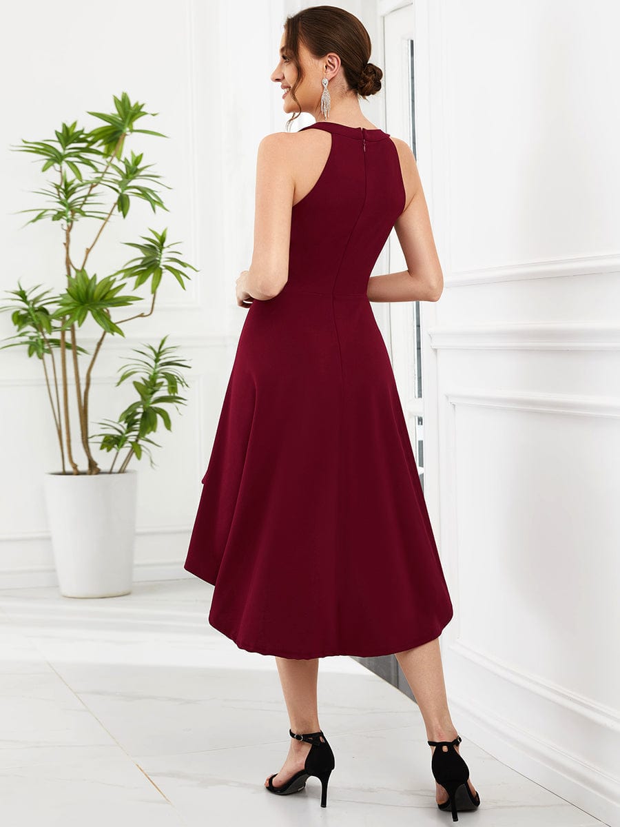 Elegant Round Neck Knee-Length Dress with Asymmetric Hem