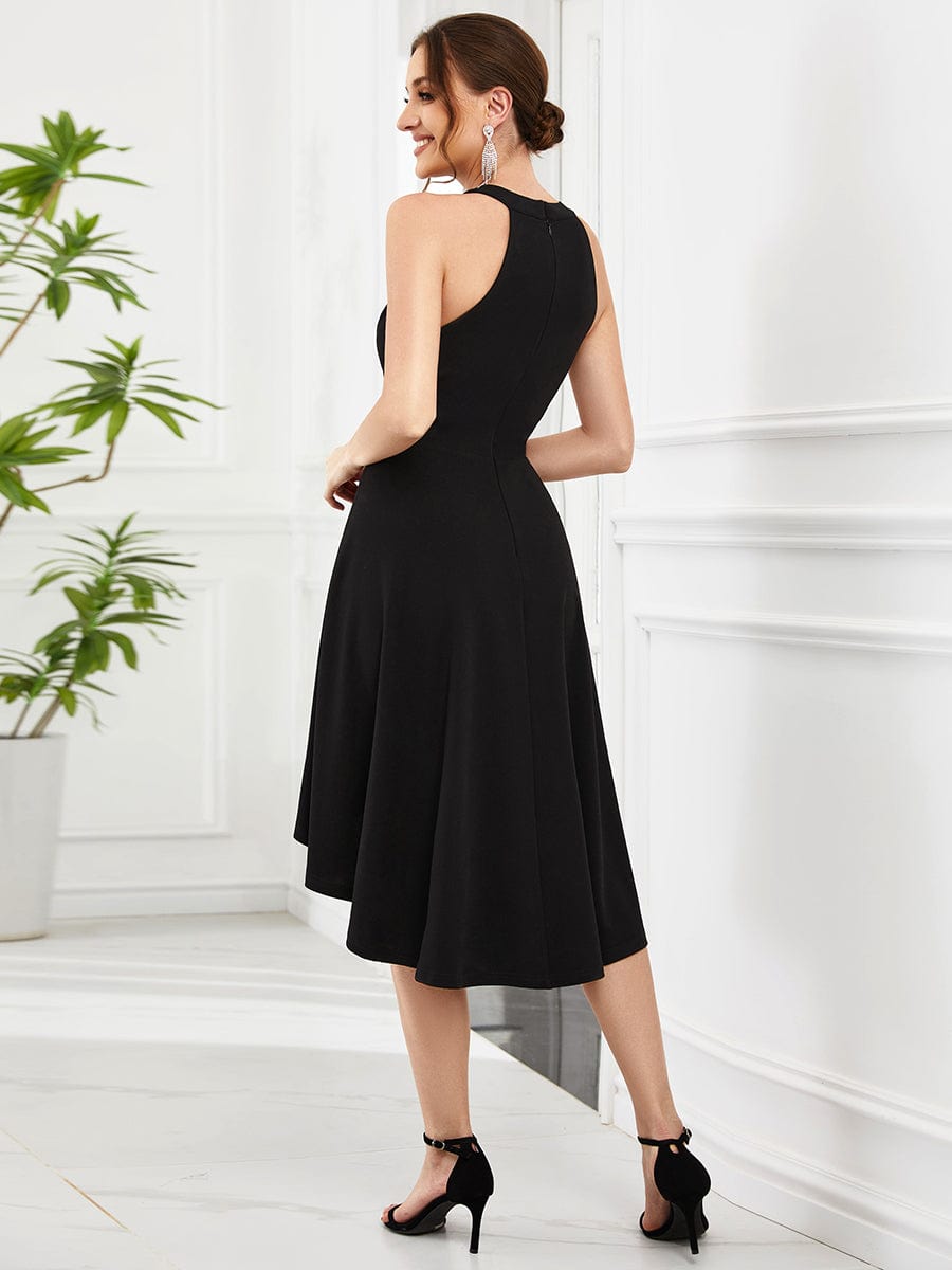 Elegant Round Neck Knee-Length Dress with Asymmetric Hem