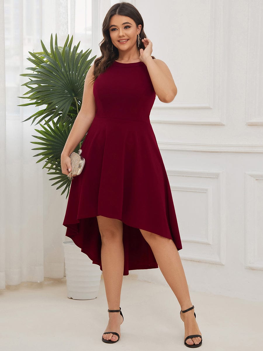 Elegant Round Neck Knee-Length Dress with Asymmetric Hem
