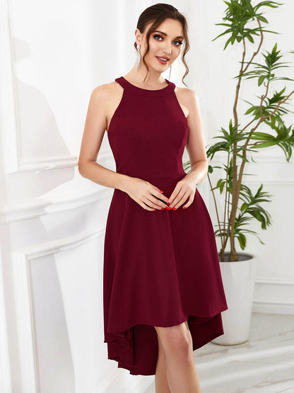 Elegant Round Neck Knee-Length Dress with Asymmetric Hem