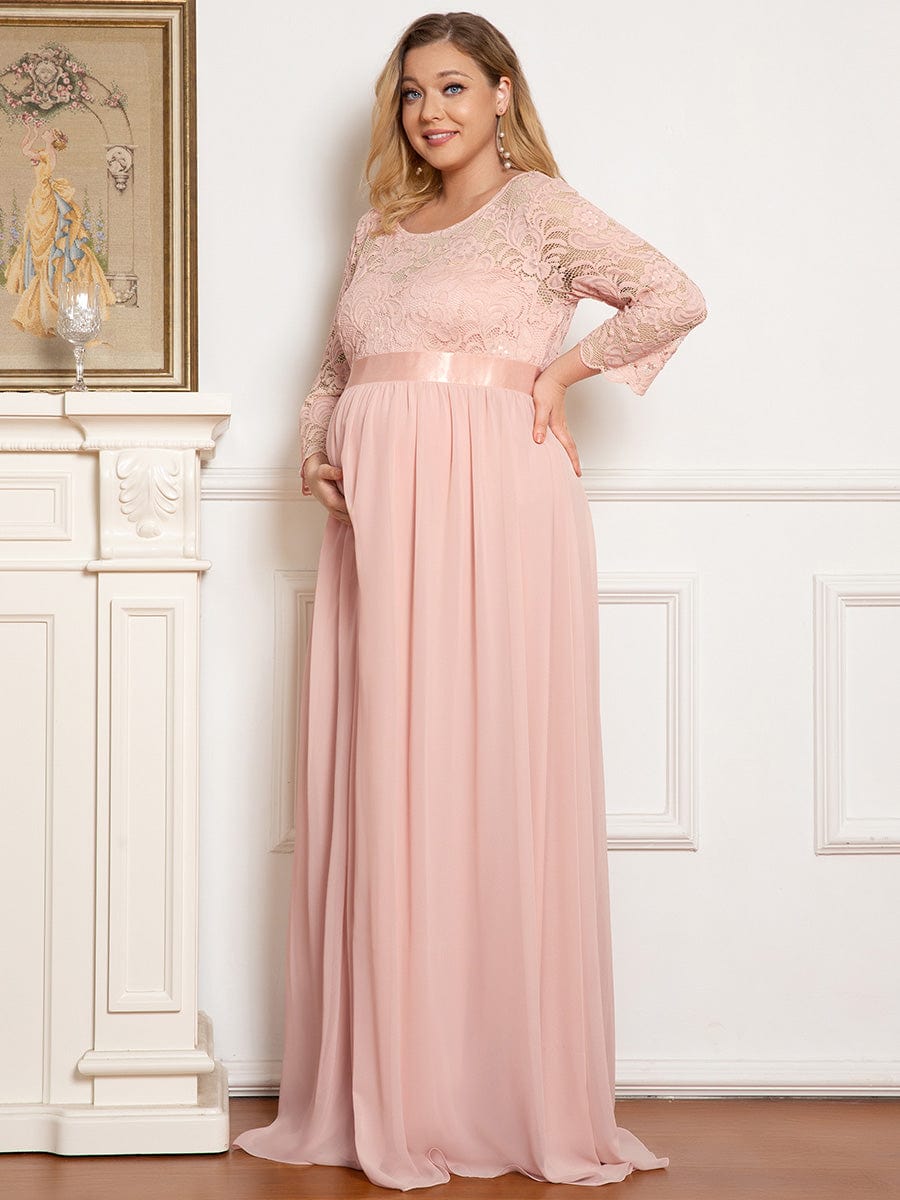Elegant Round Neck Plus Size Maternity Maxi Dress