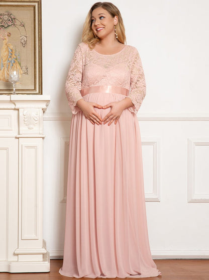 Elegant Round Neck Plus Size Maternity Maxi Dress