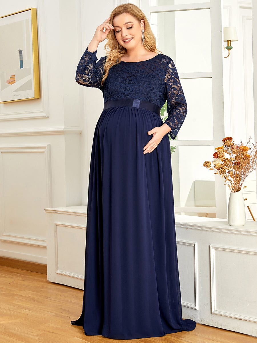 Elegant Round Neck Plus Size Maternity Maxi Dress