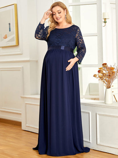 Elegant Round Neck Plus Size Maternity Maxi Dress
