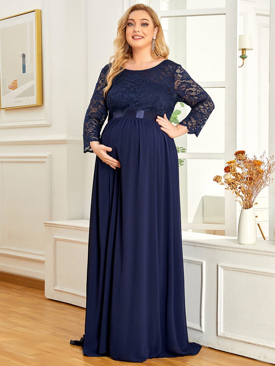 Elegant Round Neck Plus Size Maternity Maxi Dress