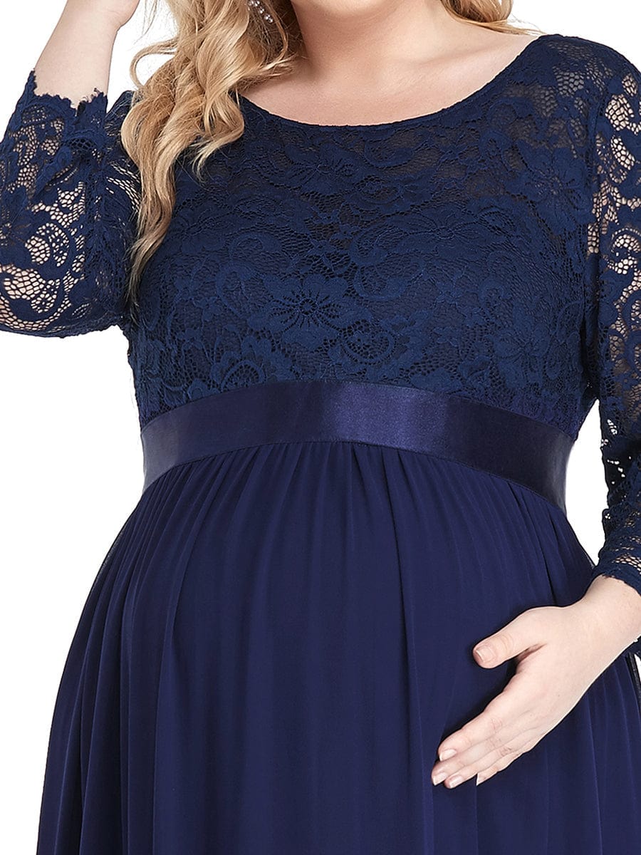 Elegant Round Neck Plus Size Maternity Maxi Dress