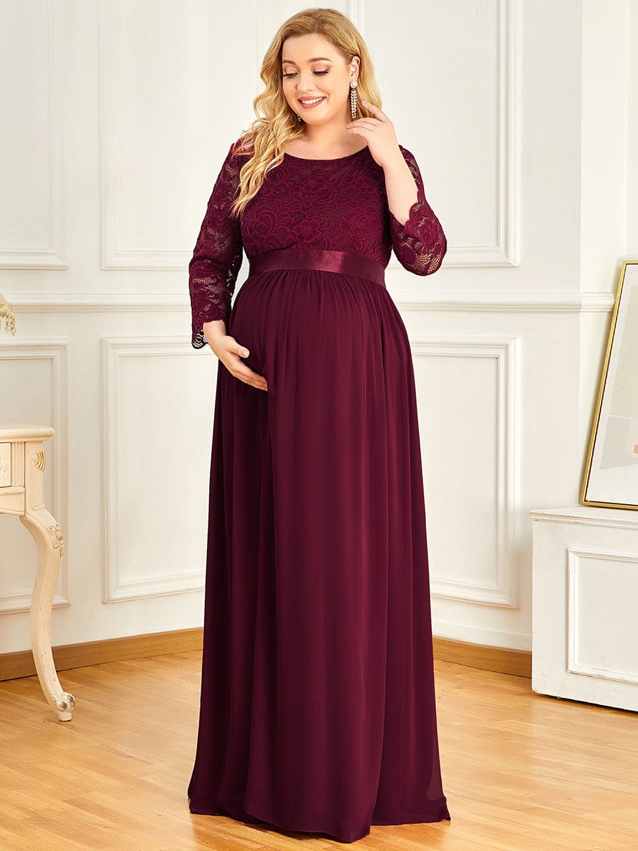 Elegant Round Neck Plus Size Maternity Maxi Dress
