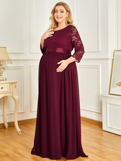 Elegant Round Neck Plus Size Maternity Maxi Dress