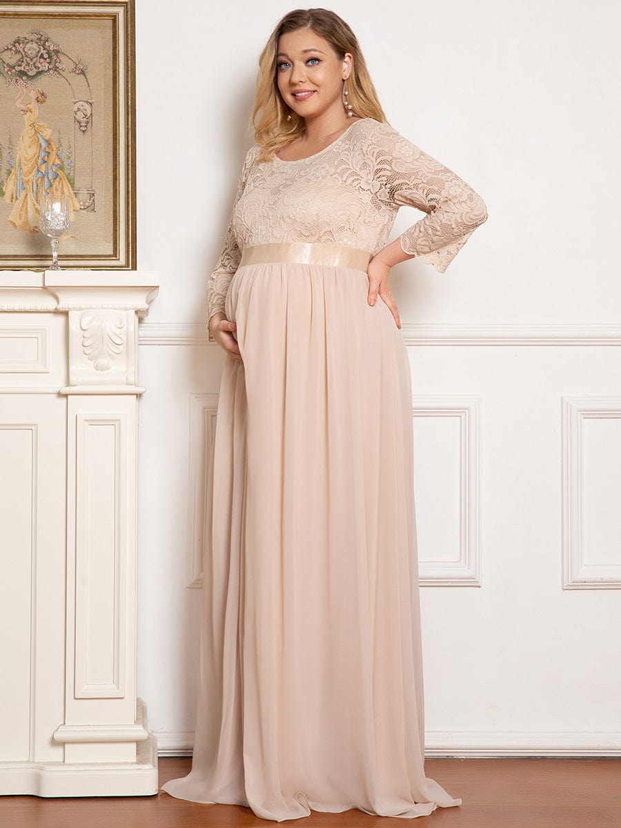 Elegant Round Neck Plus Size Maternity Maxi Dress