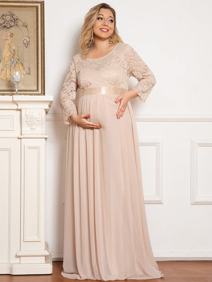 Elegant Round Neck Plus Size Maternity Maxi Dress