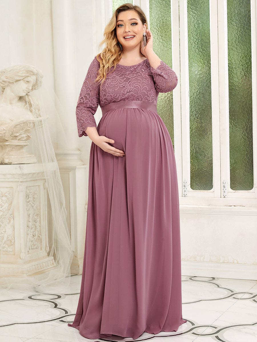 Elegant Round Neck Plus Size Maternity Maxi Dress